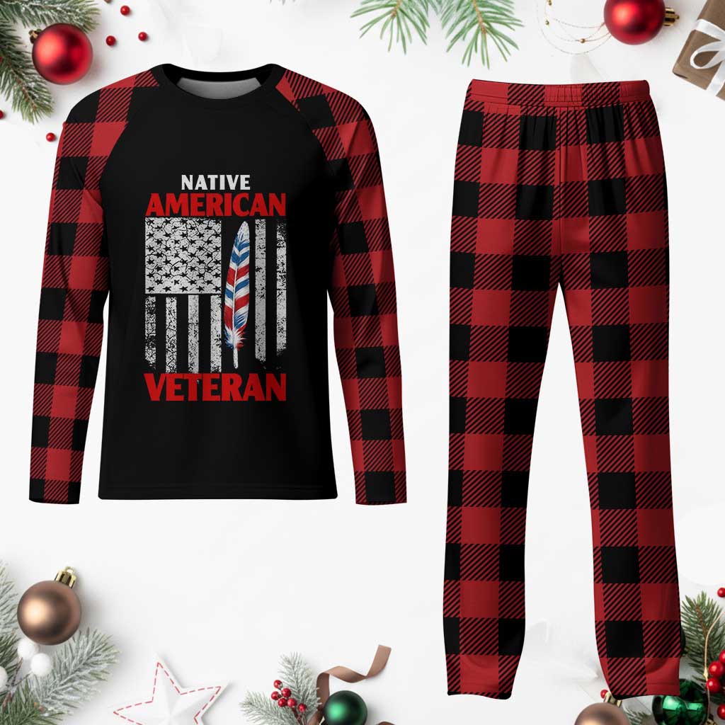 Native American Veteran USA Flag Patriotic Soldier Plaid Pajama Set