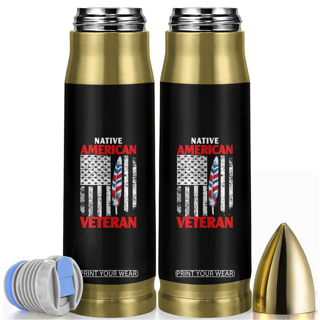 Native American Veteran USA Flag Patriotic Soldier Bullet Tumbler