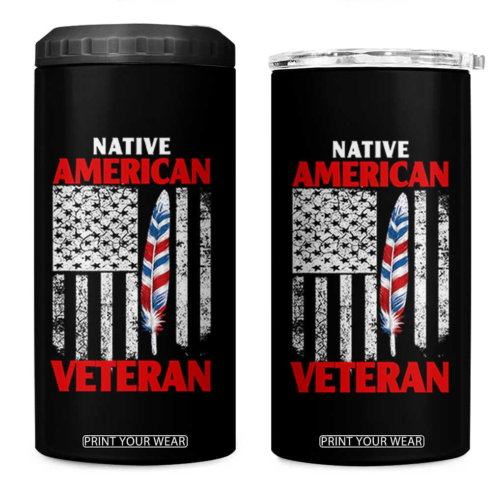 Native American Veteran USA Flag Patriotic Soldier 4 in 1 Can Cooler Tumbler