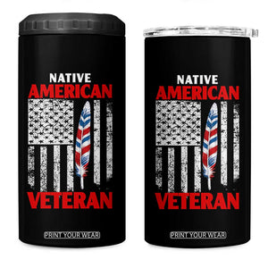 Native American Veteran USA Flag Patriotic Soldier 4 in 1 Can Cooler Tumbler