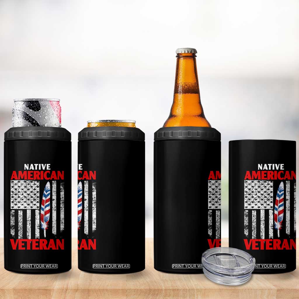 Native American Veteran USA Flag Patriotic Soldier 4 in 1 Can Cooler Tumbler