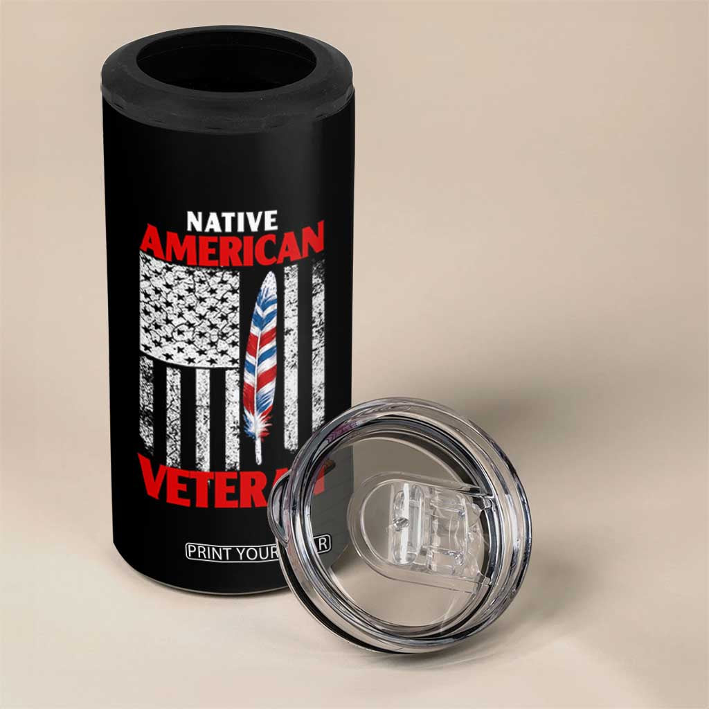 Native American Veteran USA Flag Patriotic Soldier 4 in 1 Can Cooler Tumbler