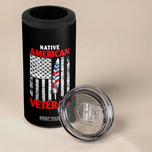 Native American Veteran USA Flag Patriotic Soldier 4 in 1 Can Cooler Tumbler