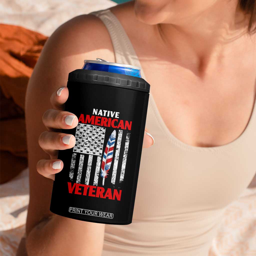 Native American Veteran USA Flag Patriotic Soldier 4 in 1 Can Cooler Tumbler