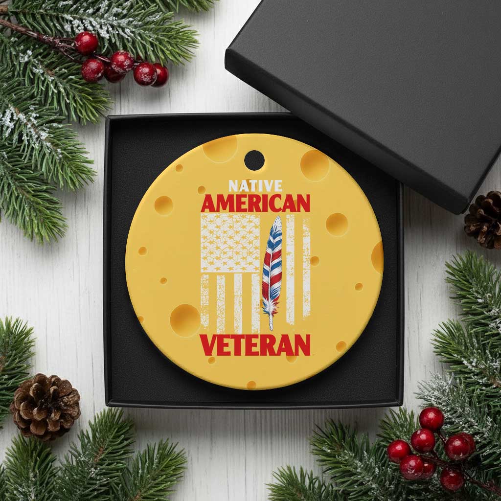 Native American Veteran USA Flag Patriotic Soldier Ceramic Ornament