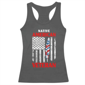 Native American Veteran USA Flag Patriotic Soldier Racerback Tank Top
