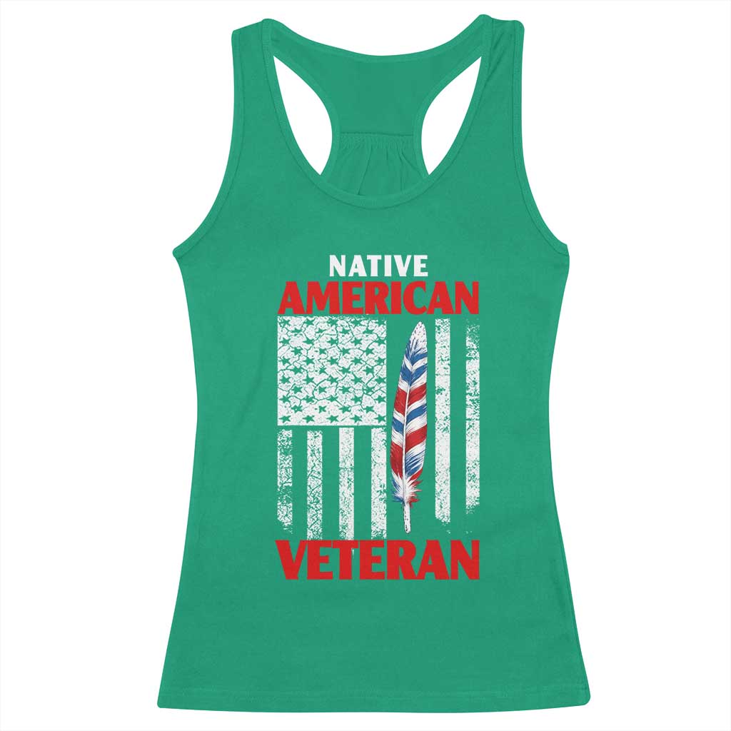 Native American Veteran USA Flag Patriotic Soldier Racerback Tank Top