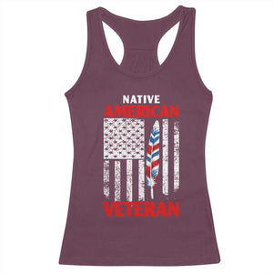 Native American Veteran USA Flag Patriotic Soldier Racerback Tank Top