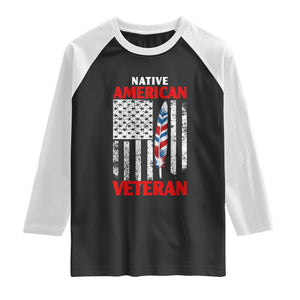 Native American Veteran USA Flag Patriotic Soldier Raglan Shirt