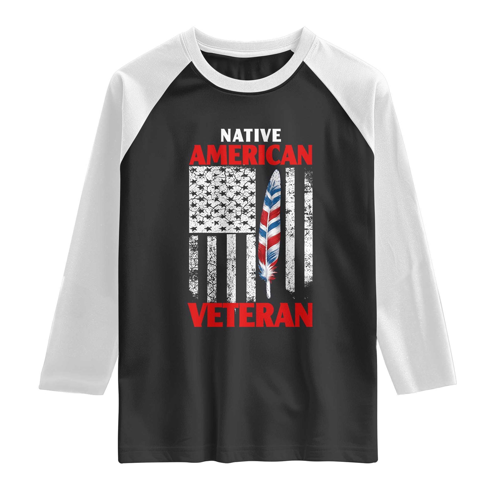 Native American Veteran USA Flag Patriotic Soldier Raglan Shirt TS14 Black White Print Your Wear