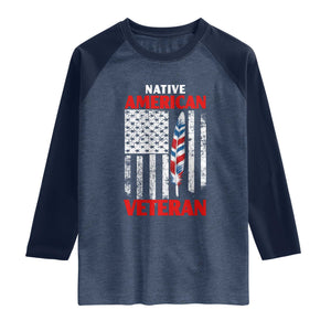 Native American Veteran USA Flag Patriotic Soldier Raglan Shirt