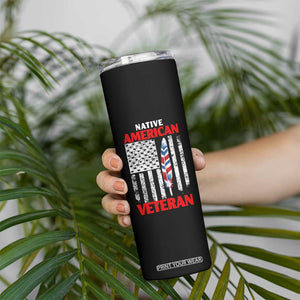 Native American Veteran USA Flag Patriotic Soldier Skinny Tumbler