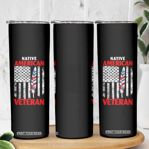 Native American Veteran USA Flag Patriotic Soldier Skinny Tumbler