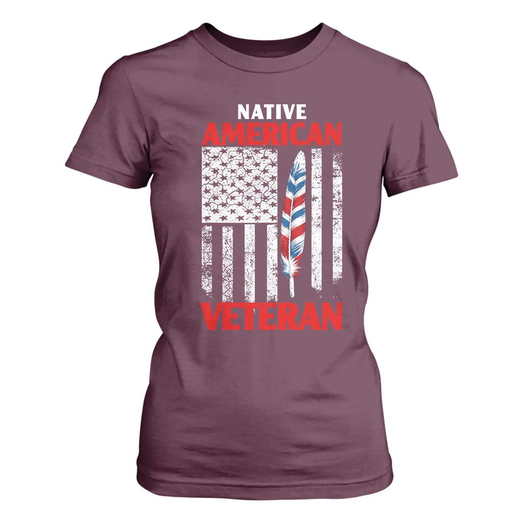 Native American Veteran USA Flag Patriotic Soldier T Shirt For Women