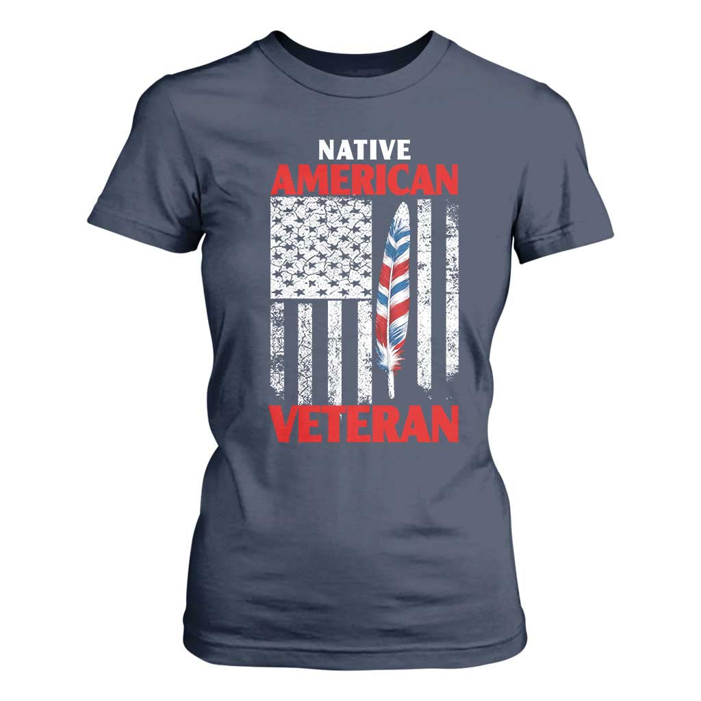 Native American Veteran USA Flag Patriotic Soldier T Shirt For Women