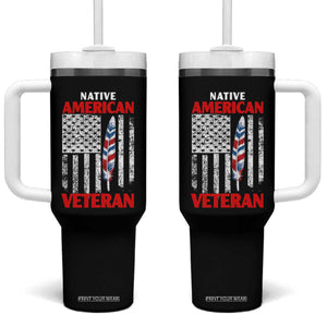 Native American Veteran USA Flag Patriotic Soldier Tumbler With Handle