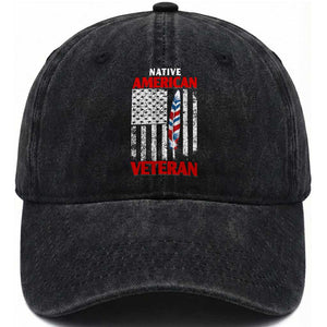 Native American Veteran USA Flag Patriotic Soldier Washed Cotton Baseball Cap