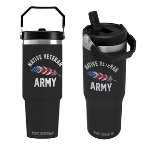 Native American Army Veteran US Flag Indigenous Soldier Flip Straw Tumbler