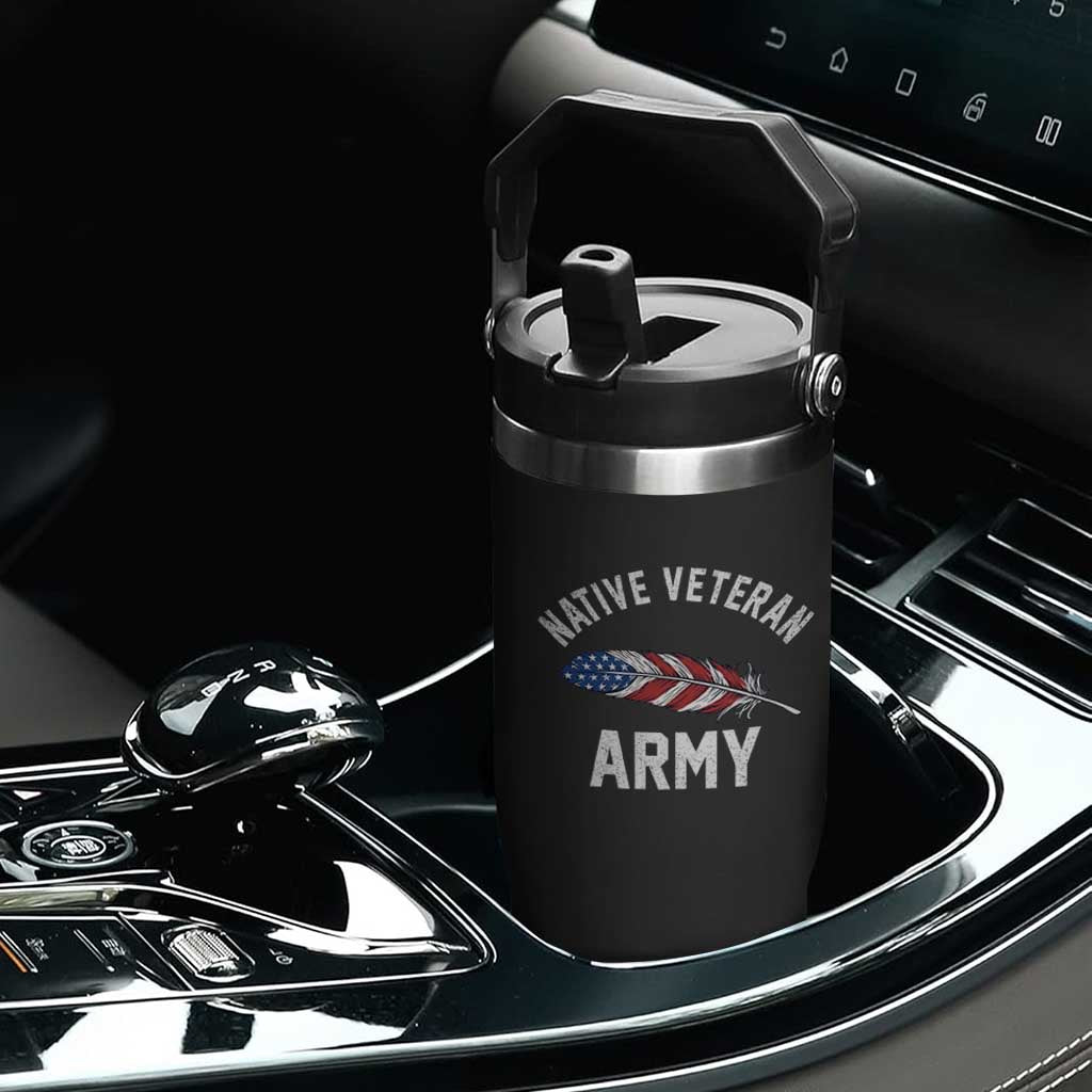Native American Army Veteran US Flag Indigenous Soldier Flip Straw Tumbler
