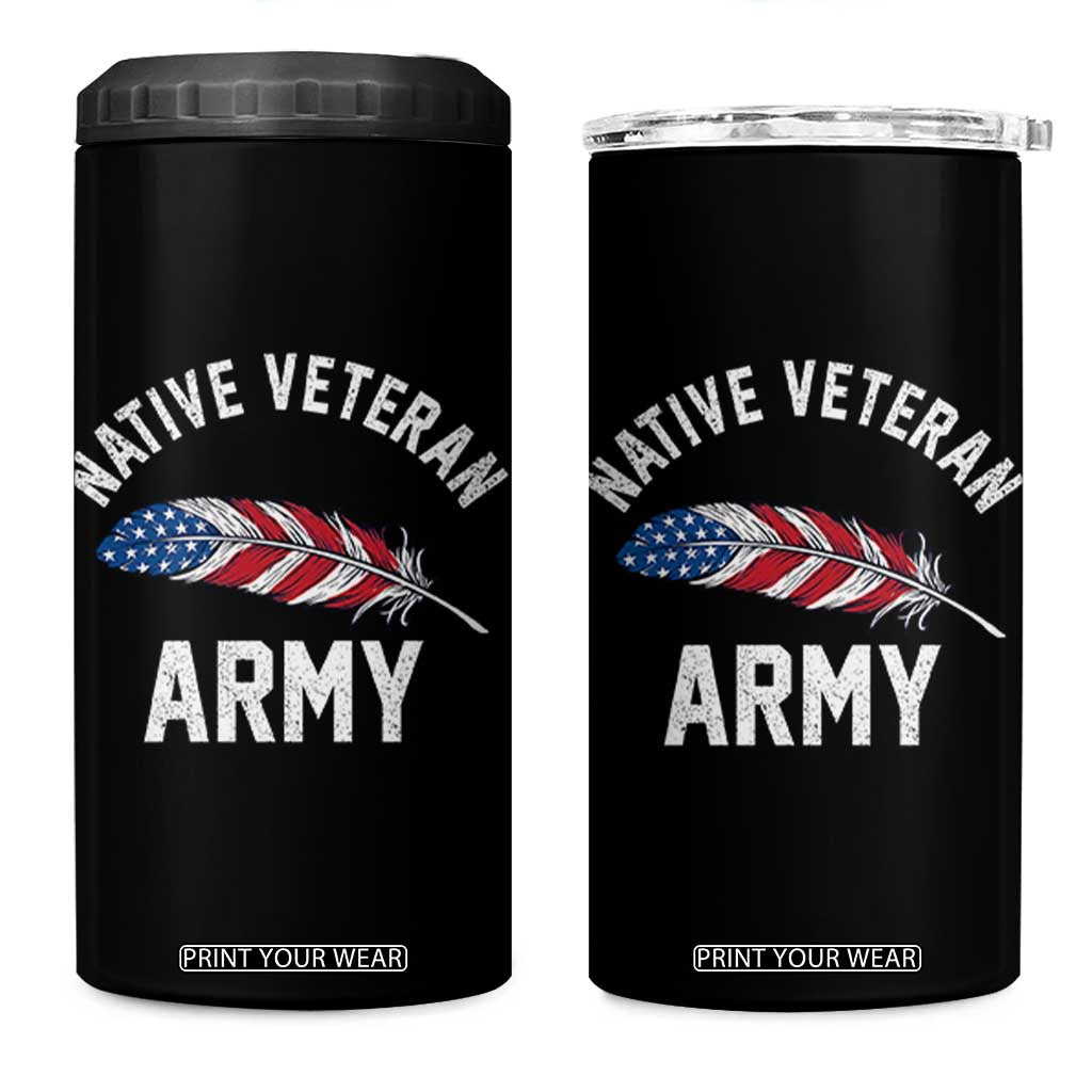 Native American Army Veteran US Flag Indigenous Soldier 4 in 1 Can Cooler Tumbler