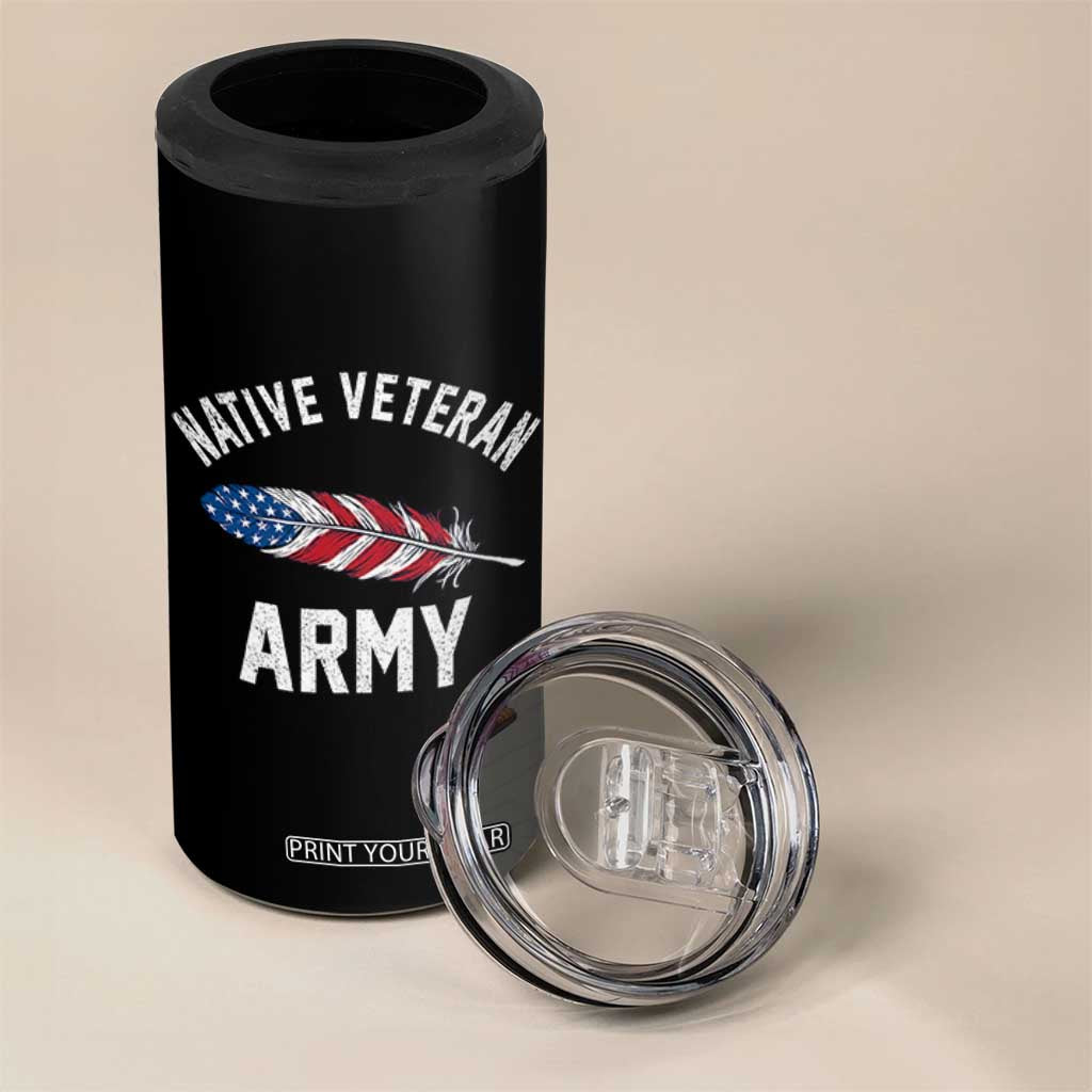 Native American Army Veteran US Flag Indigenous Soldier 4 in 1 Can Cooler Tumbler