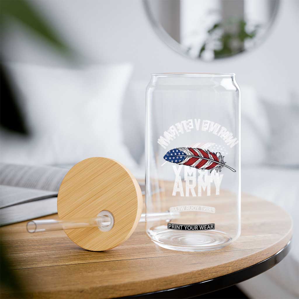 Native American Army Veteran US Flag Indigenous Soldier Glass Can