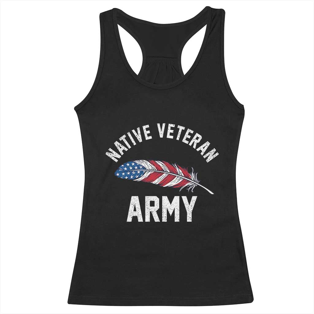 Native American Army Veteran US Flag Indigenous Soldier Racerback Tank Top