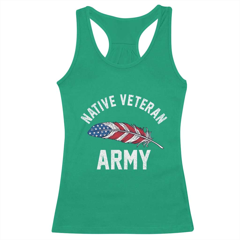 Native American Army Veteran US Flag Indigenous Soldier Racerback Tank Top