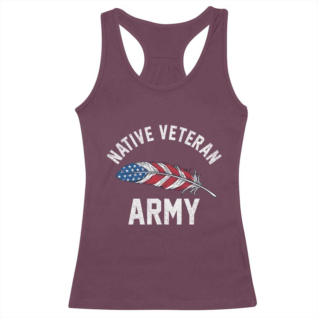 Native American Army Veteran US Flag Indigenous Soldier Racerback Tank Top