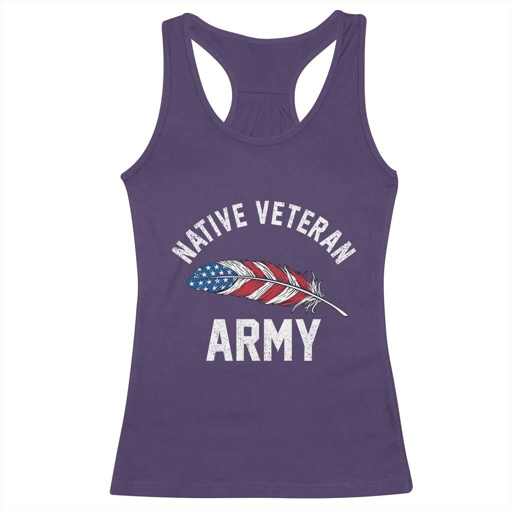 Native American Army Veteran US Flag Indigenous Soldier Racerback Tank Top