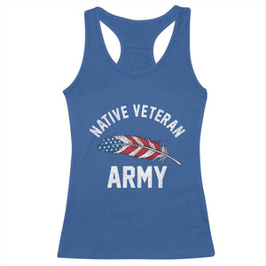 Native American Army Veteran US Flag Indigenous Soldier Racerback Tank Top