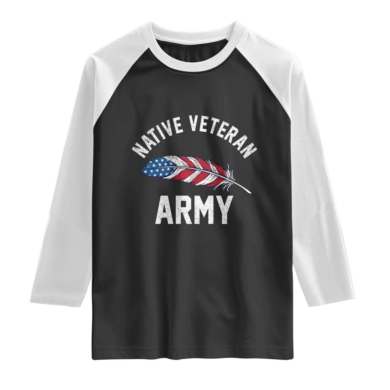 Native American Army Veteran US Flag Indigenous Soldier Raglan Shirt TS14 Black White Print Your Wear