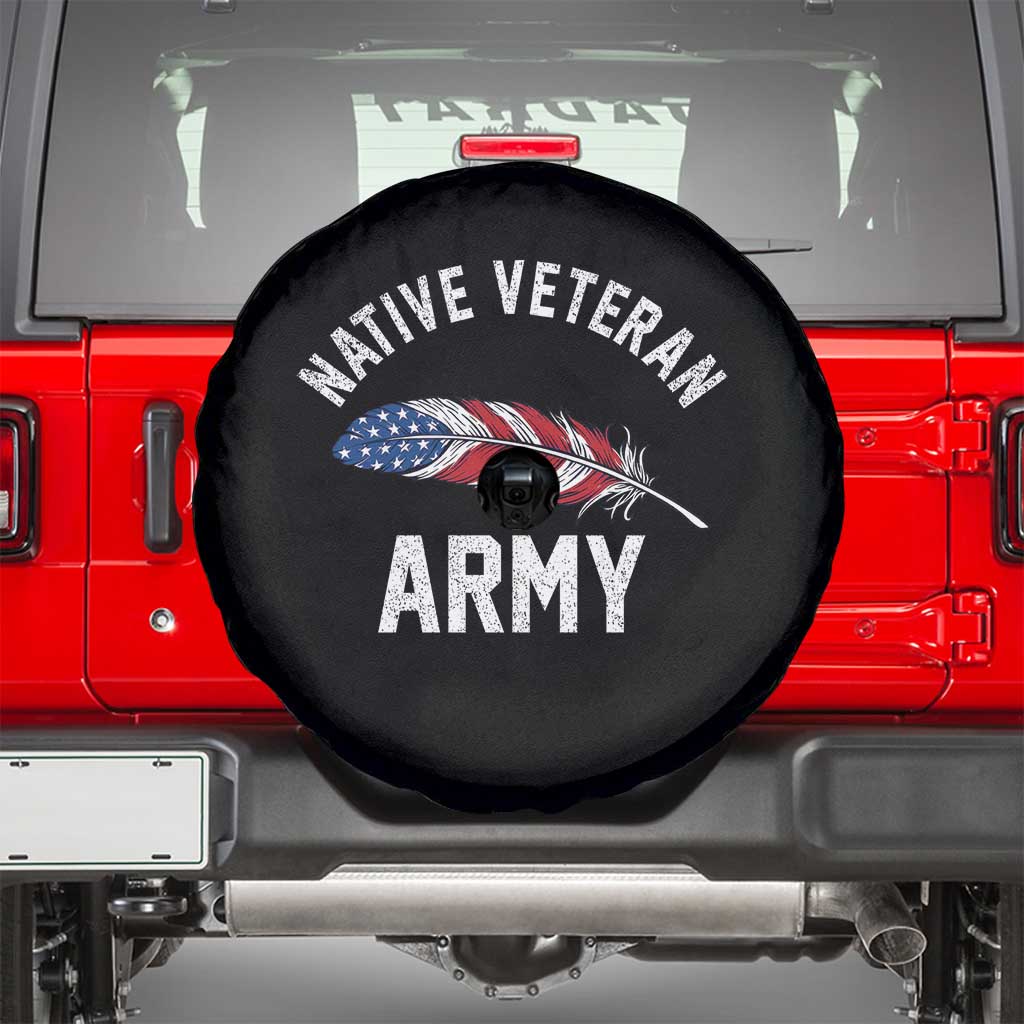 Native American Army Veteran US Flag Indigenous Soldier Spare Tire Cover