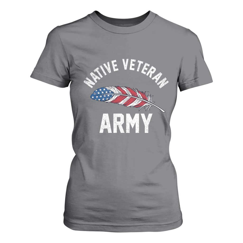 Native American Army Veteran US Flag Indigenous Soldier T Shirt For Women