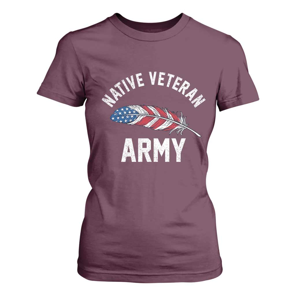 Native American Army Veteran US Flag Indigenous Soldier T Shirt For Women