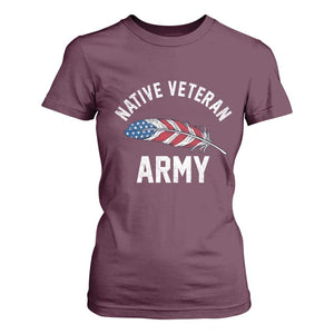 Native American Army Veteran US Flag Indigenous Soldier T Shirt For Women