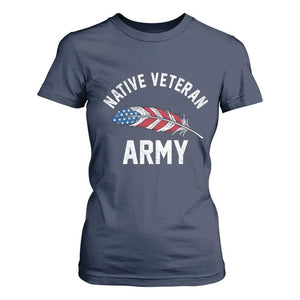 Native American Army Veteran US Flag Indigenous Soldier T Shirt For Women