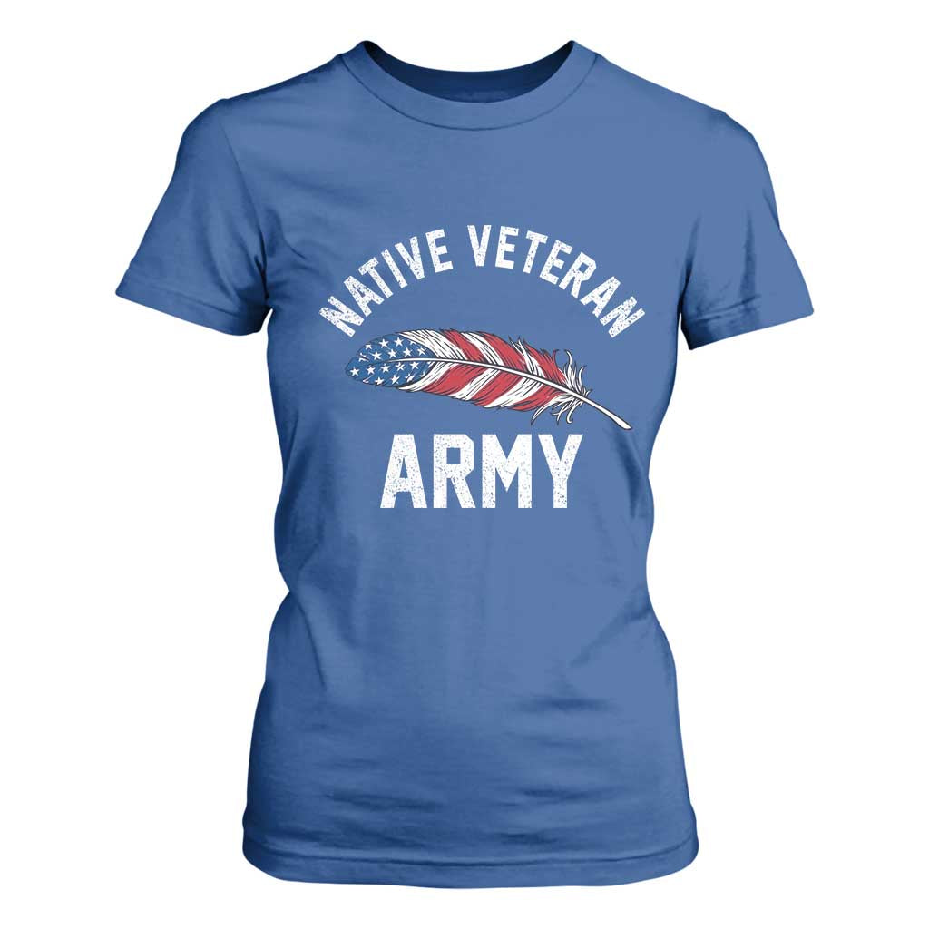 Native American Army Veteran US Flag Indigenous Soldier T Shirt For Women