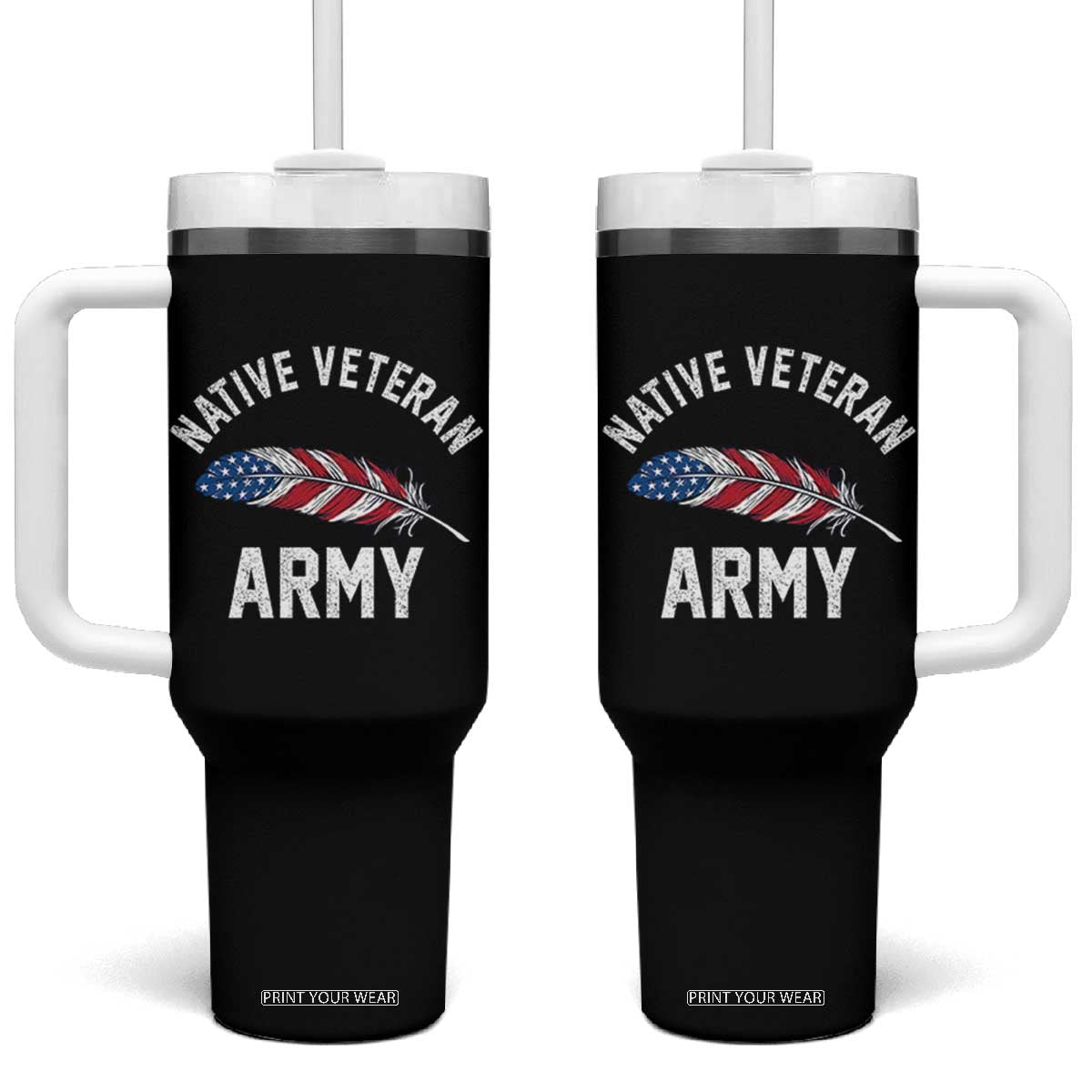 Native American Army Veteran US Flag Indigenous Soldier Tumbler With Handle
