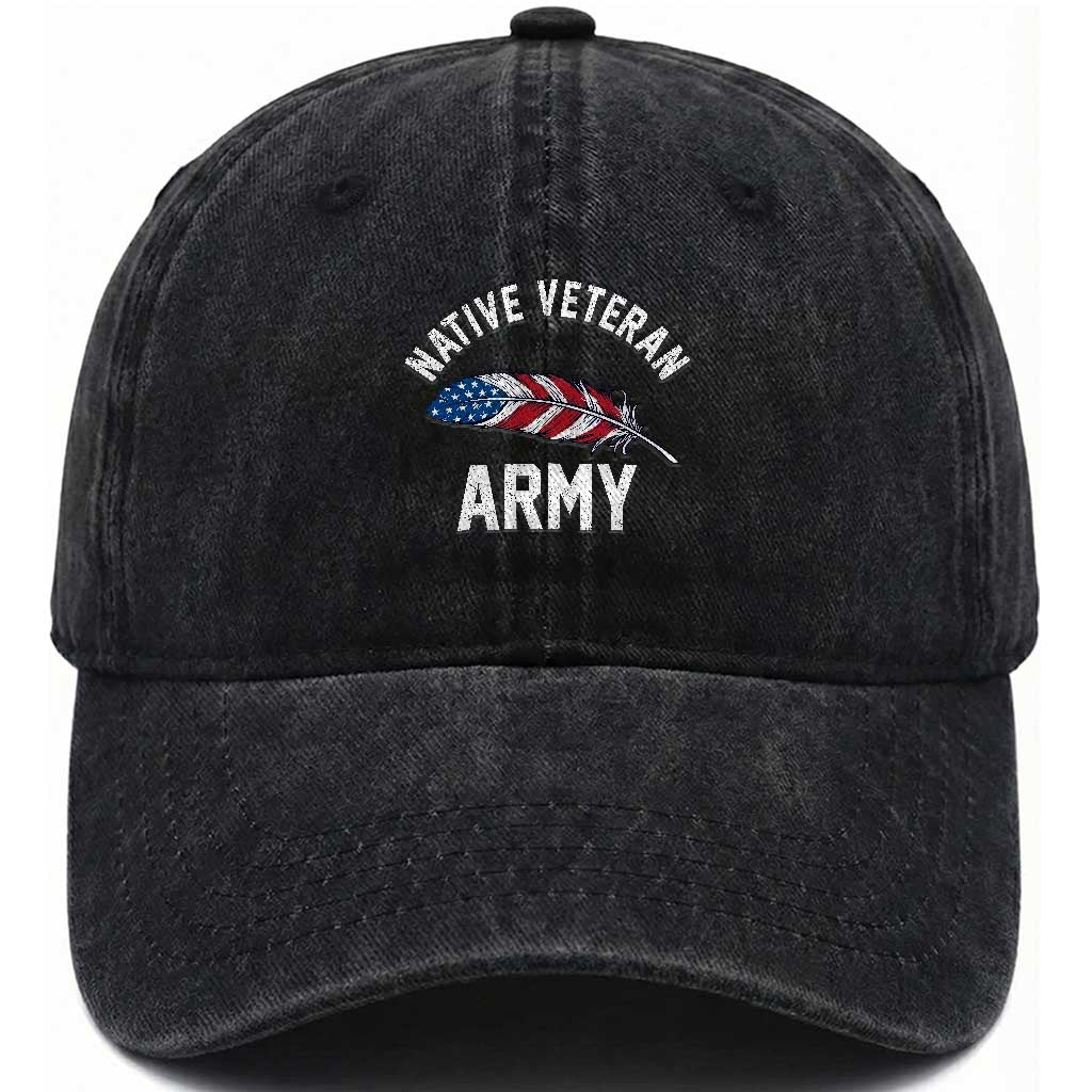 Native American Army Veteran US Flag Indigenous Soldier Washed Cotton Baseball Cap TS14 Print Your Wear