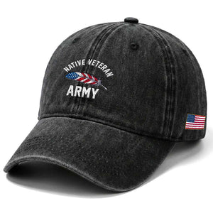 Native American Army Veteran US Flag Indigenous Soldier Washed Cotton Baseball Cap