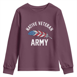 Native American Army Veteran US Flag Indigenous Soldier Youth Sweatshirt