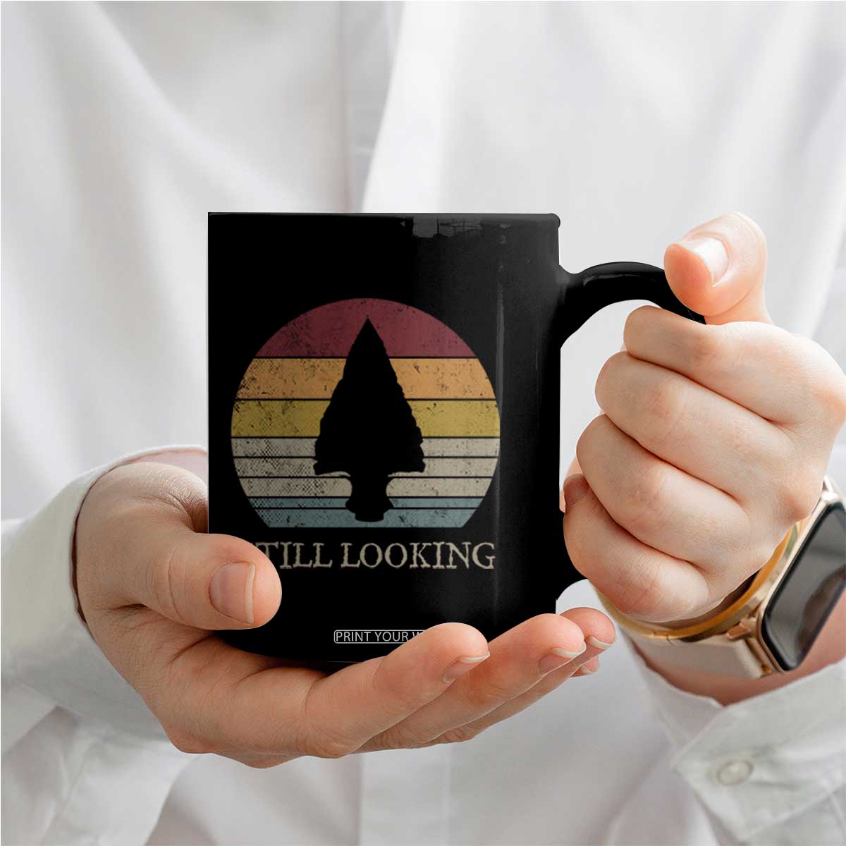 Arrowhead Hunter Native American Coffee Mug Ancient Artifacts Relic Hunting Vintage Sunset