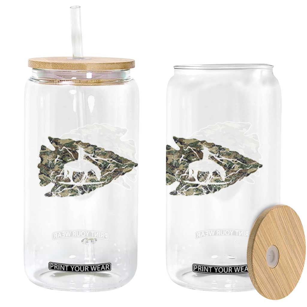 Arrowhead Hunter Native American Camouflage USA Flag Glass Can