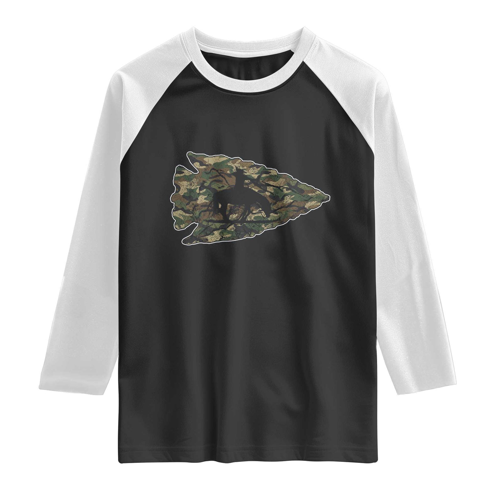 Arrowhead Hunter Native American Camouflage USA Flag Raglan Shirt TS14 Black White Print Your Wear