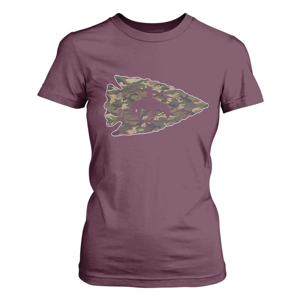 Arrowhead Hunter Native American Camouflage USA Flag T Shirt For Women