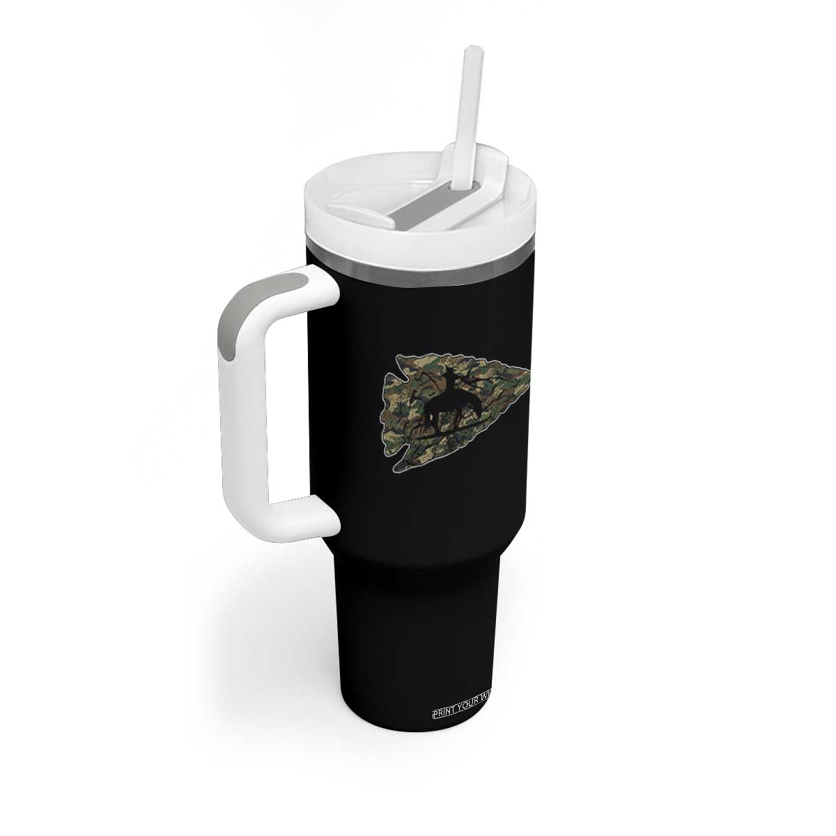 Arrowhead Hunter Native American Camouflage USA Flag Tumbler With Handle
