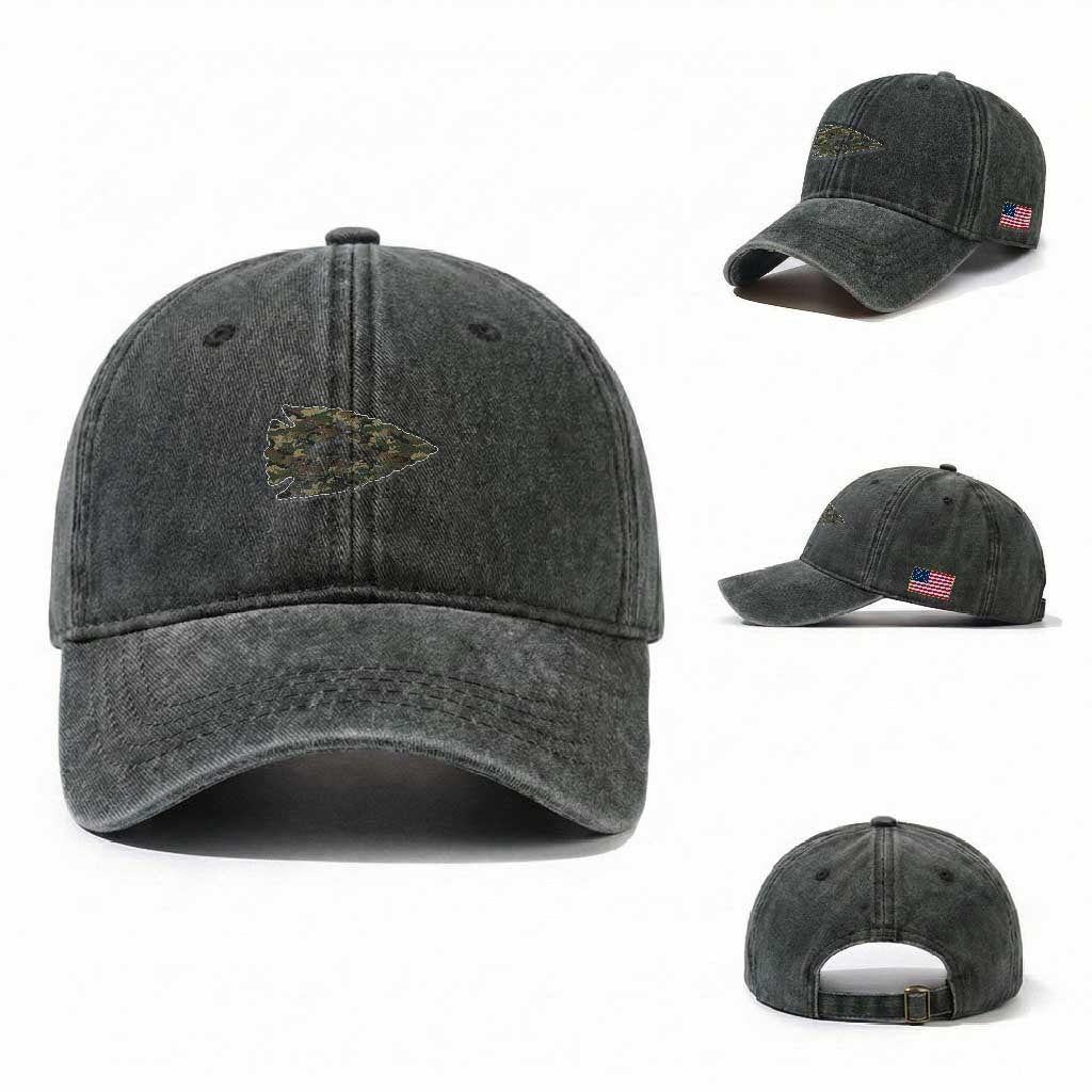 Arrowhead Hunter Native American Camouflage USA Flag Washed Cotton Baseball Cap