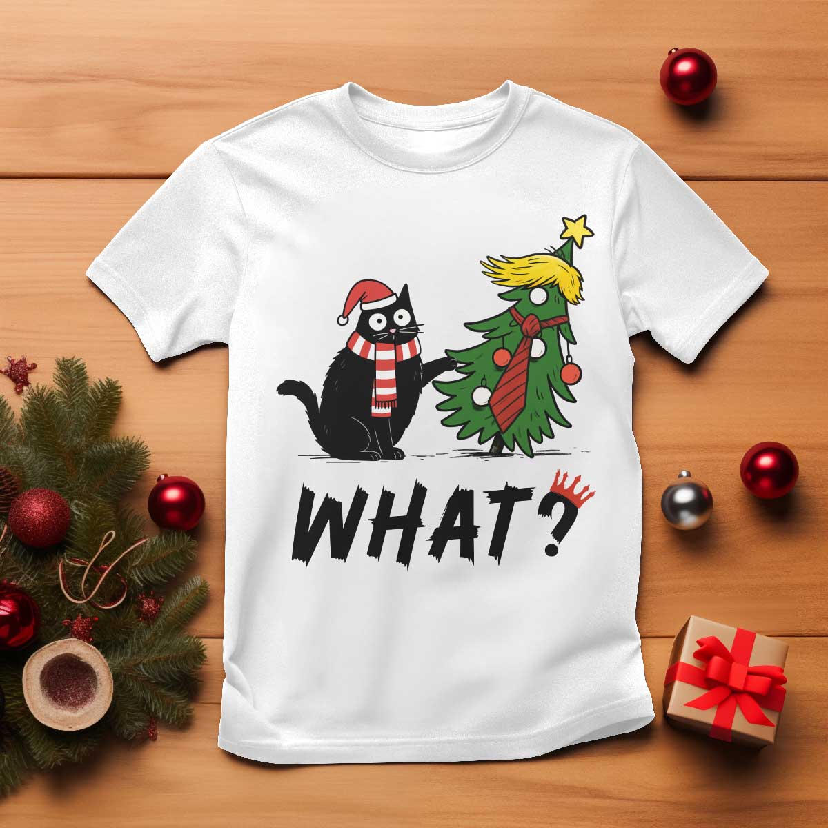 Black Cat What Christmas T Shirt Anti Trump Protest TS14 White Print Your Wear