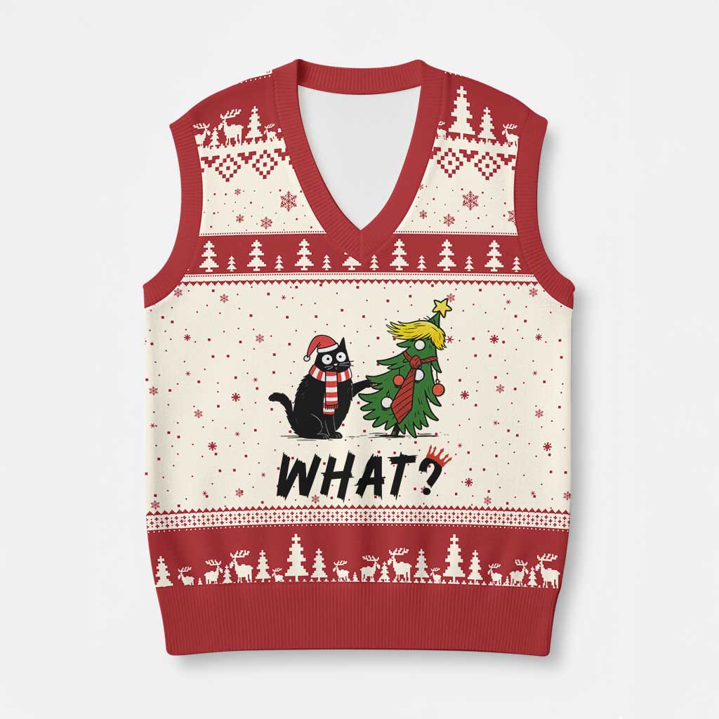 Black Cat What Xmas V-Neck Knit Sweater Vest Anti Trump Protest TS14 Beige Red Print Your Wear